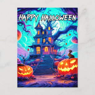 Cartão Postal Feliz Dia das Bruxas Casa Assaltada Spooky