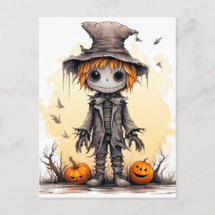 Cartão Postal Feliz Dia das Bruxas Cute Scarecrow Ragdoll
