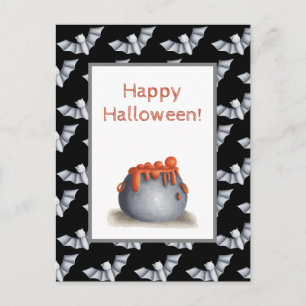 Cartão Postal Feliz Dia das Bruxas de Cauldron e Bats