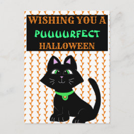 Cartão Postal Feliz Dia das Bruxas de Gato Negro