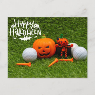 Cartão Postal Feliz Dia das Bruxas de Golfe com Pumpkin e Golf B