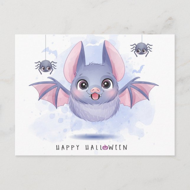 Cartão Postal Feliz Dia das Bruxas e Aranhas (Frente)