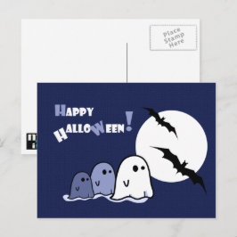 Cartão Postal Feliz Dia das Bruxas. Fantasmas Engraçados