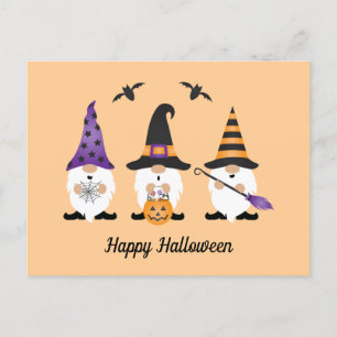 Cartão Postal Feliz Dia das Bruxas Gnomos Roxo Laranja