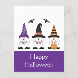 Cartão Postal Feliz Dia das Bruxas Gnomos Roxo Laranja