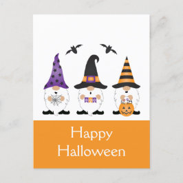 Cartão Postal Feliz Dia das Bruxas Gnomos Roxo Laranja