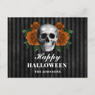 Cartão Postal Feliz Dia das Bruxas Rosas Pretos e Crânios Gótico
