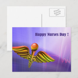 Cartão Postal Feliz Dia das Enfermeiras. Caduceus Médico