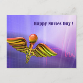 Cartão Postal Feliz Dia das Enfermeiras. Caduceus Médico