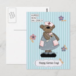 Cartão Postal Feliz Dia das Enfermeiras. Enfermeira de Urso de T