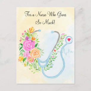 Cartão Postal Feliz Dia das Enfermeiras Floral Estetoscópio Apre