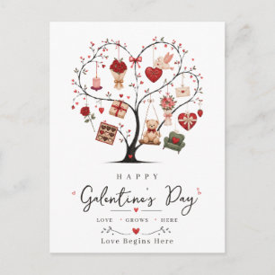 Cartão Postal Feliz Dia das Galentinas BFF Coração Árvore Amor