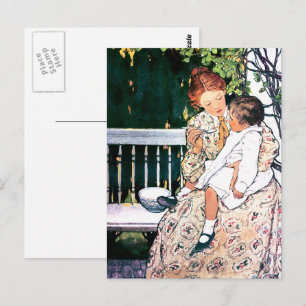 Cartão Postal Feliz Dia das Mães. Antiga Mãe e Filho