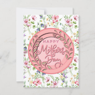 Cartão Postal Feliz Dia das Mães Floral Rosa Elegante Moderno