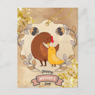 Cartão Postal Feliz Dia das Mães Frango e Franguinho Divertidos