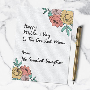 Cartão Postal Feliz Dia das Mães Grande Mãe Flores Pastel Florai