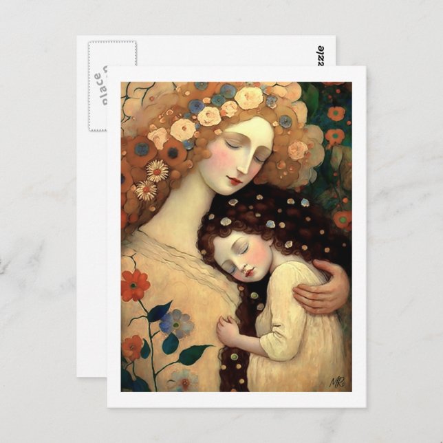 Cartão Postal Feliz Dia das Mães Mãe e Filha Pintura  (Frente/Verso)