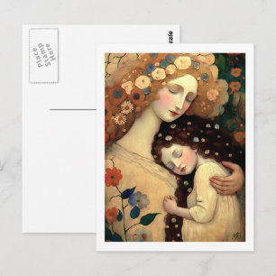 Cartão Postal Feliz Dia das Mães Mãe e Filha Pintura 