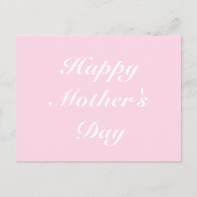 Cartão Postal Feliz Dia das Mães rosa claro branco script elegan (Frente)
