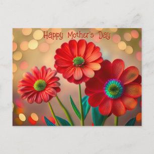 Cartão Postal Feliz Dia das Mães Três Margaridas Vermelhas Texto