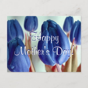 Cartão Postal Feliz Dia das Mães Tulipas Azuis