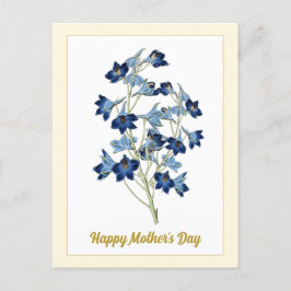 Cartão Postal Feliz Dia das Mães Vintage Sininhos Azuis Flores