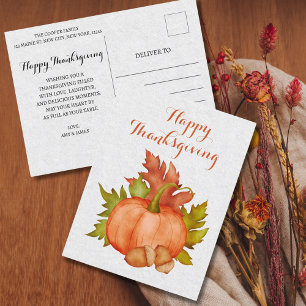 Cartão Postal Feliz Dia de Ação de Graças do outono Rustic Pumpk