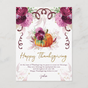 Cartão Postal Feliz Dia de Ação de Graças Elegante Autumn Burgun