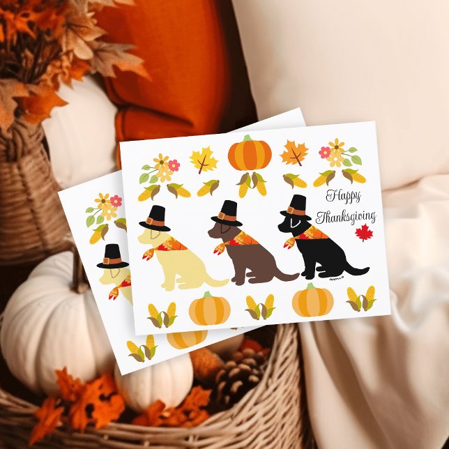 Cartão Postal Feliz Dia de Ação de Graças Labrador Silhouette Wh (Happy Thanksgiving Labrador Silhouette Design Postcard for Labrador Owners.  Pumpkins and corns.)