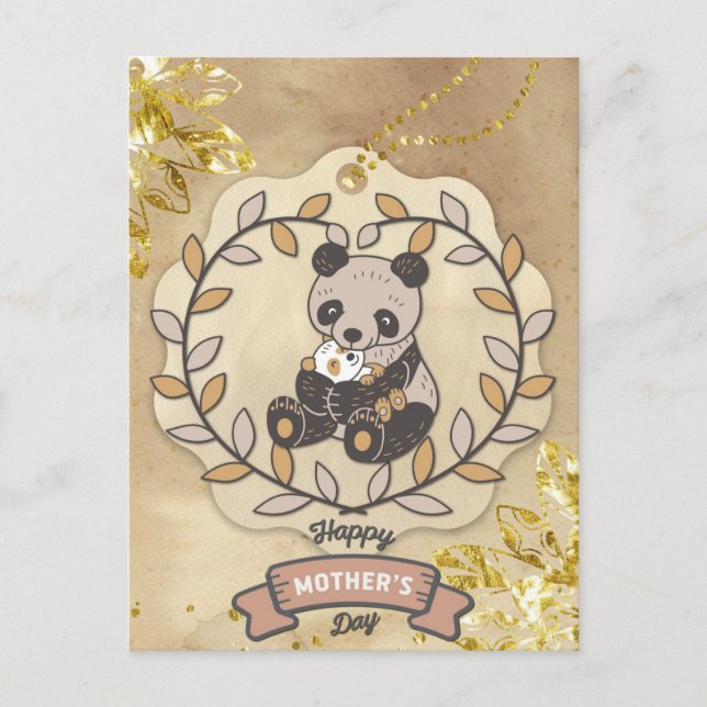 Cartão Postal Feliz Dia de as mães, Belo Urso de Panda (Frente)