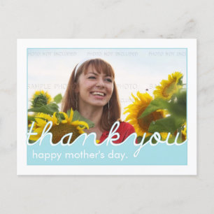 Cartão Postal Feliz dia de as mães Obrigado, Mãe Azul Foto Branc