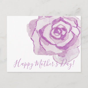 Cartão Postal Feliz Dia de as mães! Rosa de Aquarela Puro