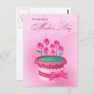 Cartão Postal Feliz Dia de as mães. Rosas de aquarela em Pote