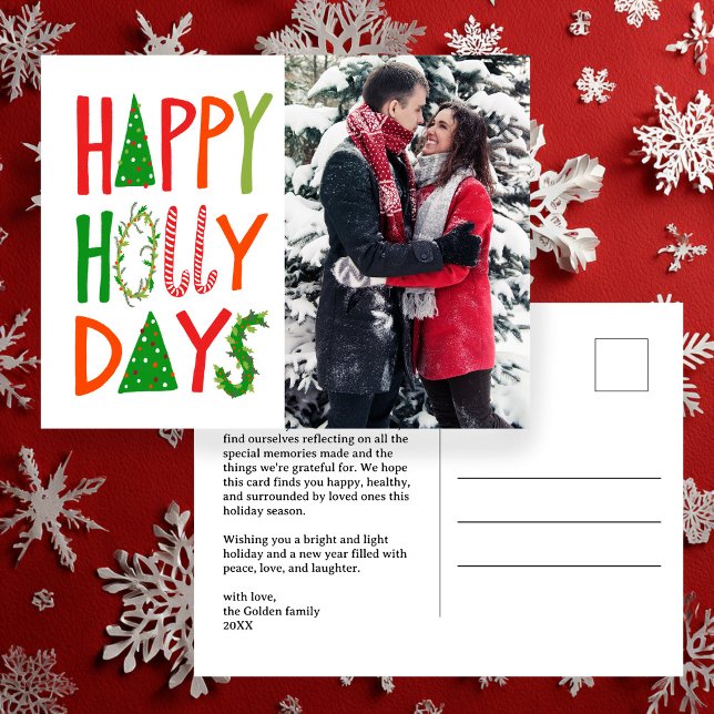 Cartão Postal FELIZ DIA DE Férias Feriado Natal PERSONALIZADO (HAPPY HOLLY DAYS Hand-drawn Cute Holiday Xmas Christmas CUSTOM Photo Postcard
)