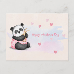 Cartão Postal Feliz dia de os namorados Watercolor Heart Panda B