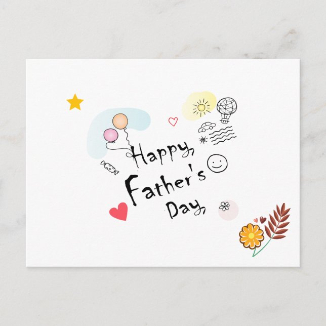 Cartão Postal Feliz Dia de os pais! Desenhado à Mão (Frente)