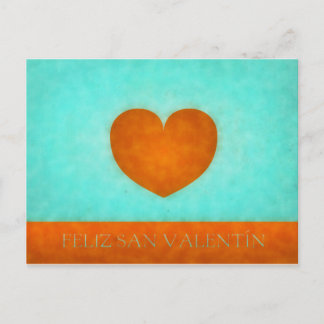 Cartão Postal Feliz día de San Valentín. Corazón Naranja.