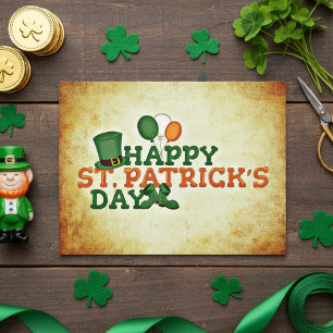 Cartão Postal Feliz Dia de São Patrício Chapéu Irlandês