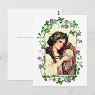 Cartão Postal Feliz Dia de São Patrício. Garota Irlandesa com Ha