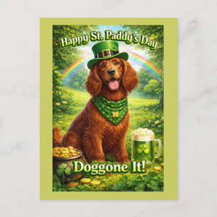Cartão Postal Feliz Dia de São Patrício Lindos Setter Irlandeses