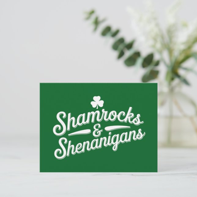 Cartão Postal Feliz Dia de São Patrício Lucky Shamrock&Shenaniga (Em pé/Frente)