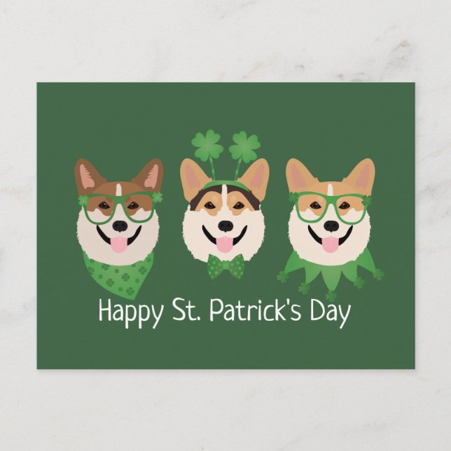 Cartão Postal Feliz Dia de São Patrício Pembroke Welsh Corgi Dog (Frente)