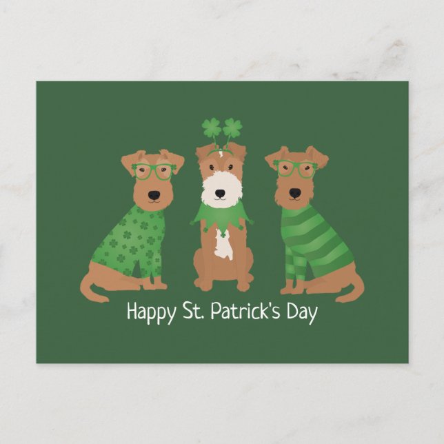 Cartão Postal Feliz Dia de São Patrício Welsh Wire Fox Terrier D (Frente)
