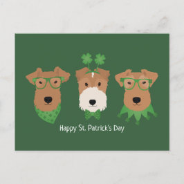 Cartão Postal Feliz Dia de São Patrício Welsh Wire Fox Terrier D