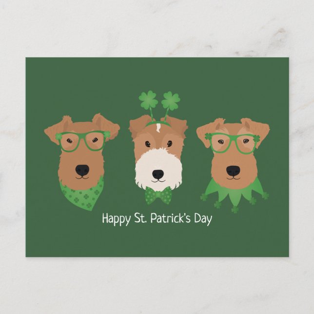 Cartão Postal Feliz Dia de São Patrício Welsh Wire Fox Terrier D (Frente)