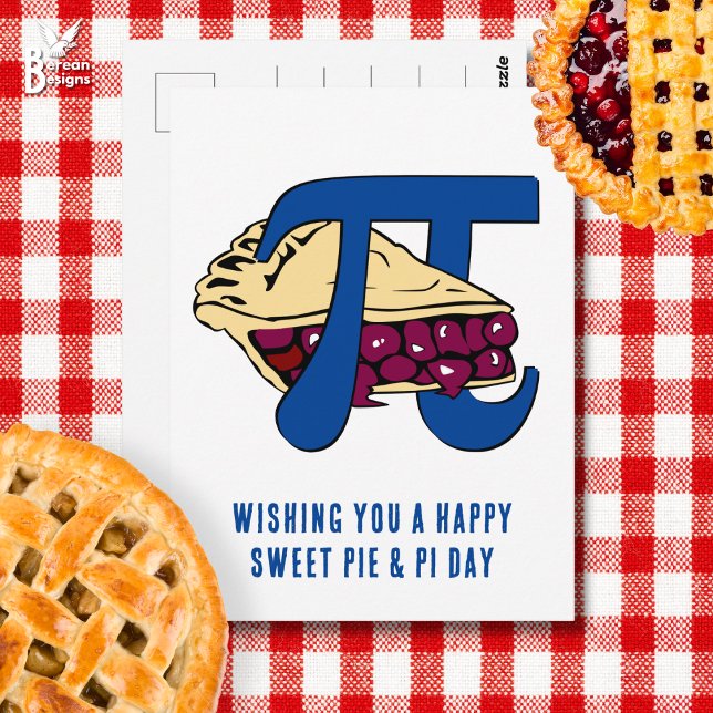 Cartão Postal Feliz dia de tarte de cereja (Fun CHERRY PIE postcard to celebrate PI DAY on March 14th)