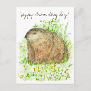 Cartão Postal Feliz Dia do Groundhog Esquilo Arte Animal