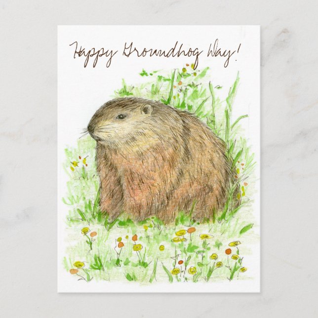 Cartão Postal Feliz Dia do Groundhog Esquilo Arte Animal (Frente)