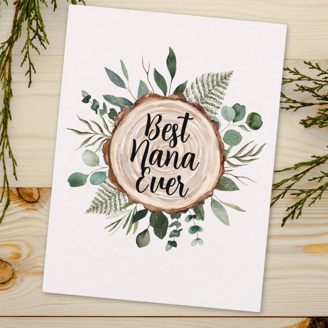 Cartão Postal Feliz Dia dos Avós Madeira e Folhagem Rústicos (Close up)