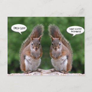 Cartão Postal Feliz Dia dos Gêmeos, Humor Esquilo Vermelho, Fofo